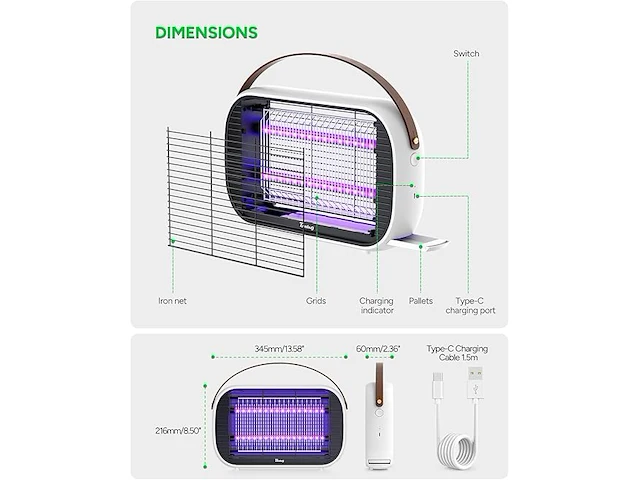 Led accu buzbug zapper buiten/binnen bruin - afbeelding 3 van  4