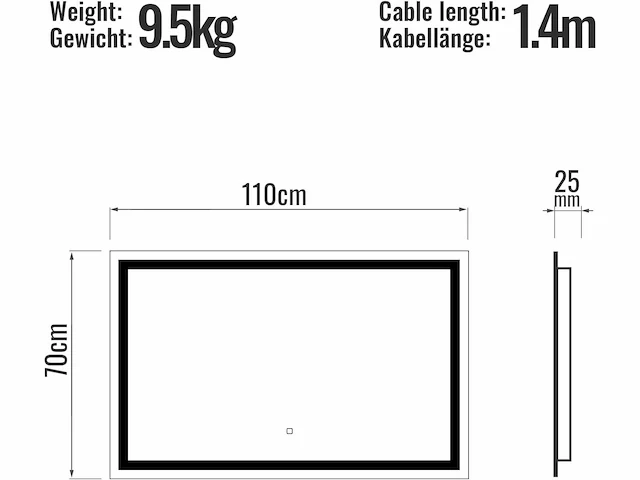 Led badkamerspiegel - 110 x 70 cm, cee:a++, tactiel, wandmontage, anti-condens - afbeelding 4 van  4