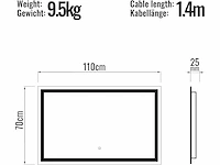 Led badkamerspiegel - 110 x 70 cm, cee:a++, tactiel, wandmontage, anti-condens - afbeelding 4 van  4