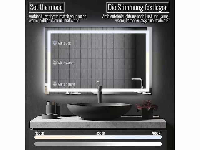 Led badkamerspiegel - 120 x 80 cm - anti-condens - dimbaar - afbeelding 6 van  9