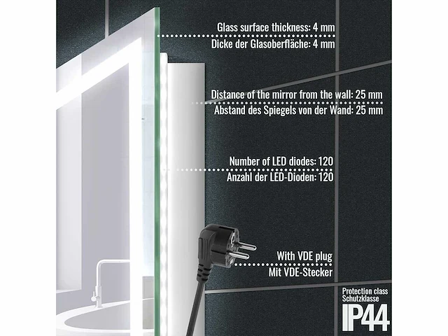 Led badkamerspiegel - 120 x 80 cm - anti-condens - dimbaar - afbeelding 8 van  9