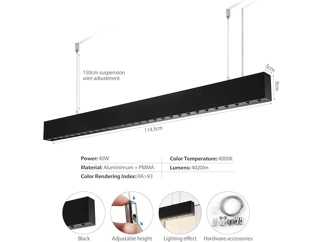 Led hanglamp 120cm 36w 4000k - afbeelding 1 van  4