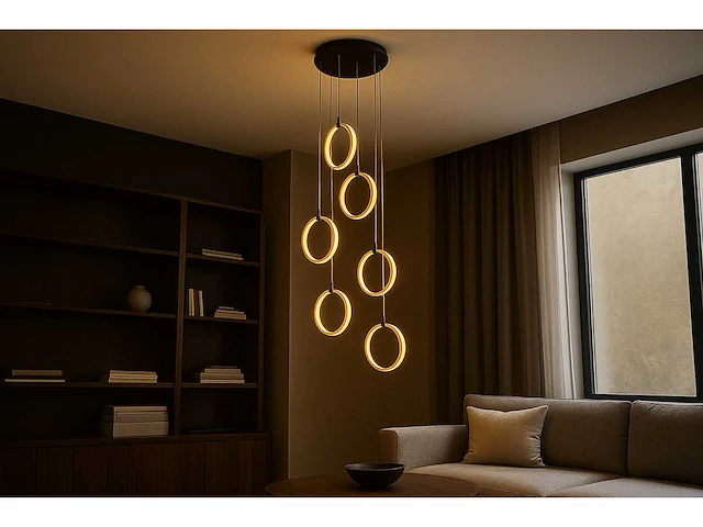 Led hanglamp – b069/6 – 3000k – warm wit – ø350 mm – in hoogte verstelbaar – zilver - afbeelding 1 van  5