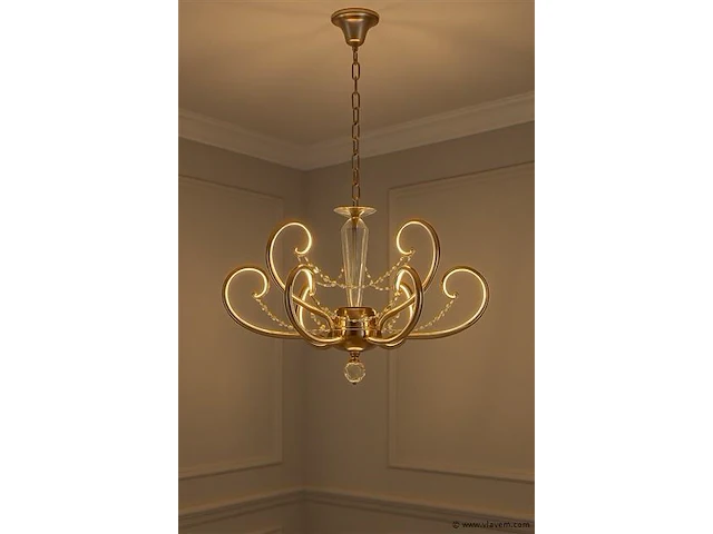 Led kroonluchter – 6016 (6+3) – goud – 9 lichten –54w – 4000k neutraal wit – aluminium - afbeelding 1 van  2