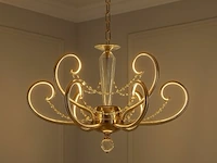 Led kroonluchter – 6016 (6+3) – goud – 9 lichten –54w – 4000k neutraal wit – aluminium - afbeelding 1 van  2