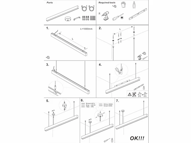 Led lineaire hanglamp – 35w – 120cm – zwart – ingebouwde led – inclusief montageset (x10) - afbeelding 6 van  6