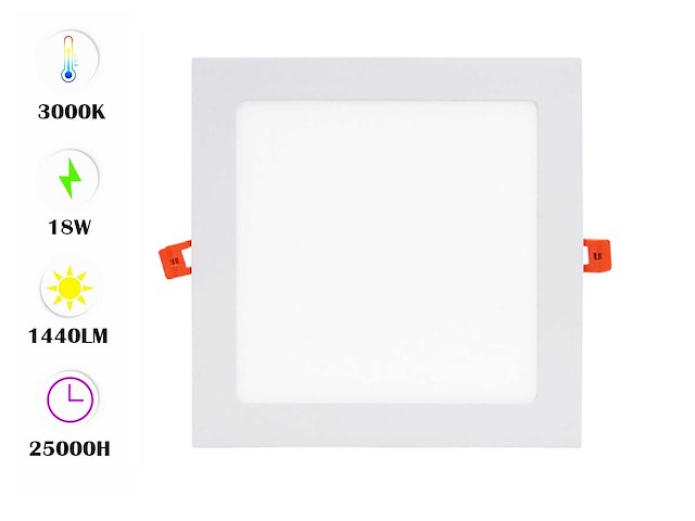 Led-paneel – inbouw vierkant – 18w – 3000k – warm wit (x10) - afbeelding 1 van  4