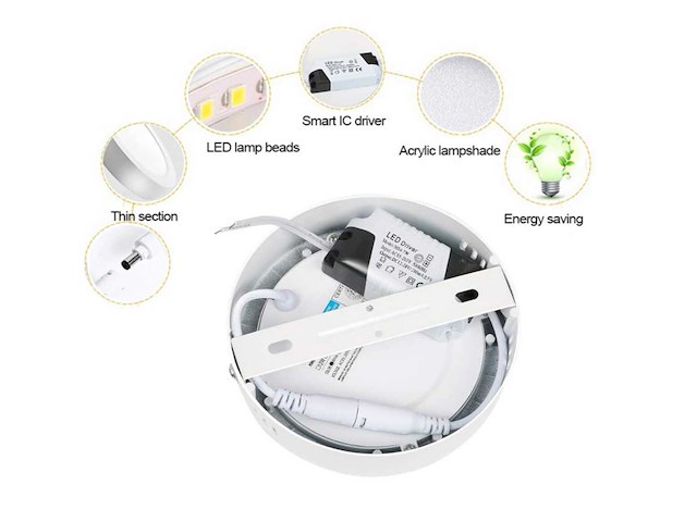 Led-paneel – ronde opbouwmontage – 12w – 6500k – koud wit (x10) - afbeelding 2 van  4