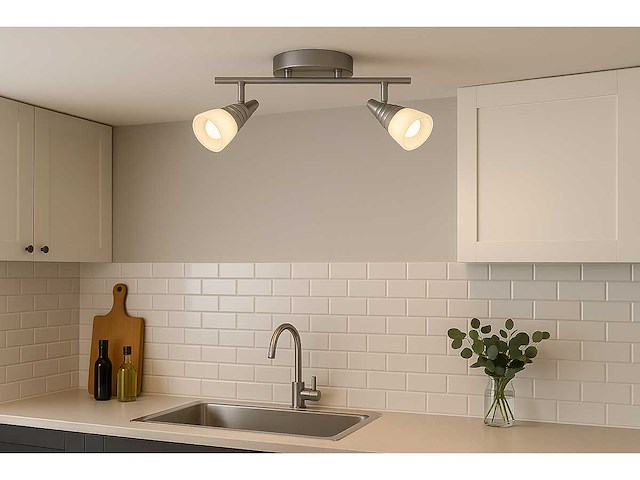 Led plafondlamp – 2 spots – di03 – 2 x 5w max – 4000k – neutraal wit – zilver (x6) - afbeelding 1 van  4