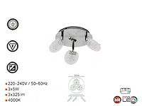 Led plafondlamp – 3 spots – hl7160l – max 3 x 5w – 4000k – neutraal wit – zilver (x6) - afbeelding 3 van  4