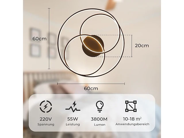 Led plafondlamp zwart 55cm - afbeelding 2 van  5