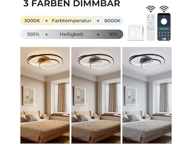 Led plafondlamp zwart 55cm - afbeelding 3 van  5