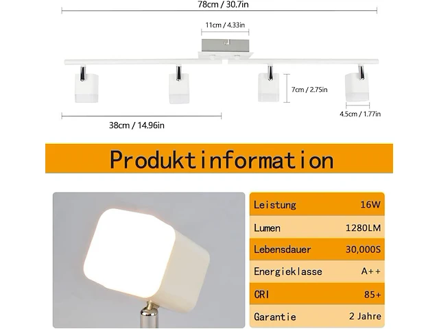 Led-plafondspot met 4 spots - afbeelding 2 van  4