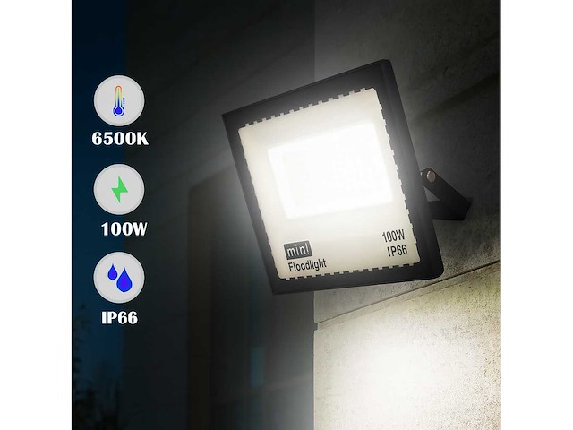 Led schijnwerper 100w mini – 6500k koud wit – ip65 (x60) - afbeelding 1 van  5