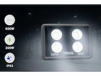 Led schijnwerper 200w – 6500k koud wit – ip65 waterdicht – 20.000 lm – cob – buiten/binnen (x4) - afbeelding 1 van  5