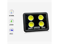 Led schijnwerper 200w – 6500k koud wit – ip65 waterdicht – 20.000 lm – cob – buiten/binnen (x4) - afbeelding 2 van  5