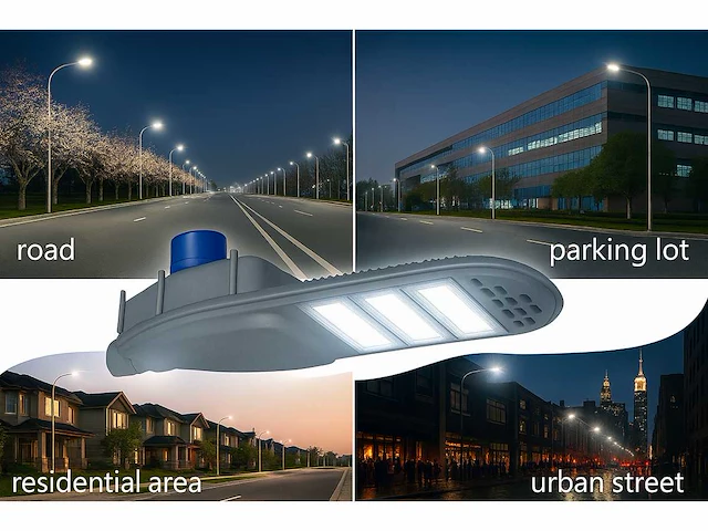 Led straatverlichting 150w met sensor – 6500k koud wit – ip65 waterdicht – 15.000 lm (x3) - afbeelding 1 van  5