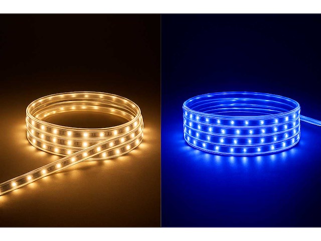 Led strip 25m – 10w/m – blauw & warm wit – ip65 waterdicht – smd 2835 (x2) - afbeelding 1 van  6
