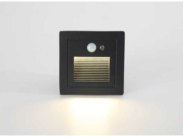 Led trapverlichting met sensor – 3w – 270 lm – 3000k warm wit – ip65 waterdicht – inbouw vierkant – antraciet (ly03) (x5) - afbeelding 4 van  5