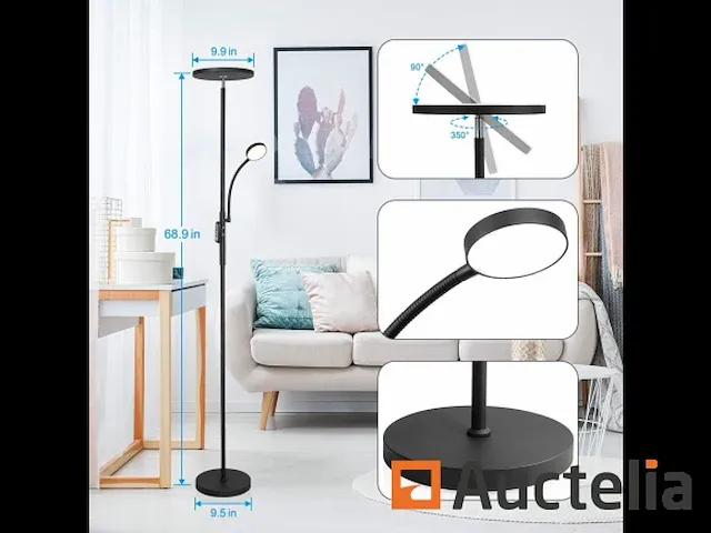 Led vloerlamp met verstelbare lees- lamp - afbeelding 3 van  6