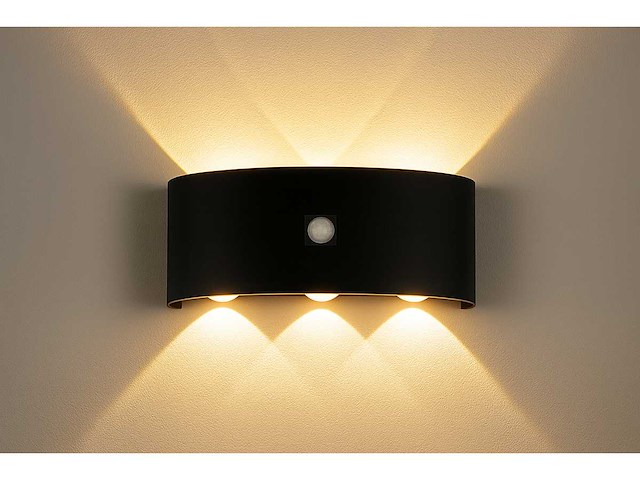 Led wandlamp met sebsor – sw-2310-3 – 6w – 3500k warm wit – zwart – ip54 – aluminium (x10) - afbeelding 1 van  3
