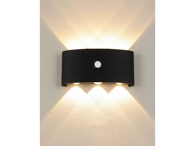 Led wandlamp met sebsor – sw-2310-3 – 6w – 3500k warm wit – zwart – ip54 – aluminium (x10) - afbeelding 2 van  3