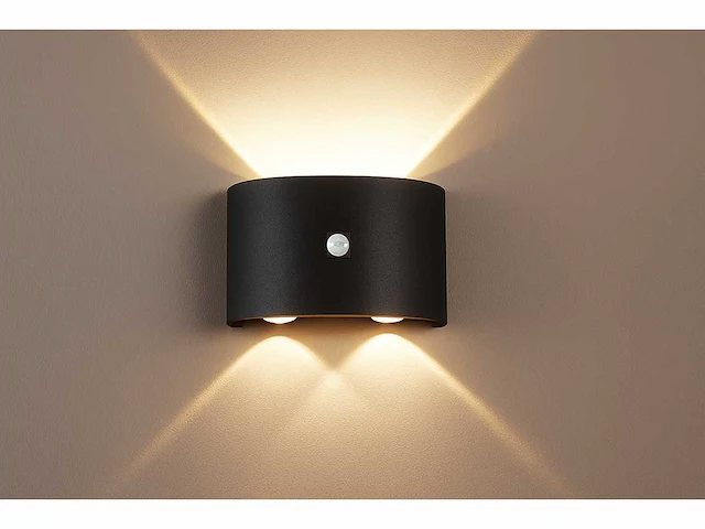 Led wandlamp met sensor – sw-2310-2 – 4w – 3500k warm wit – zwart – ip54 – aluminium (x20) - afbeelding 1 van  3