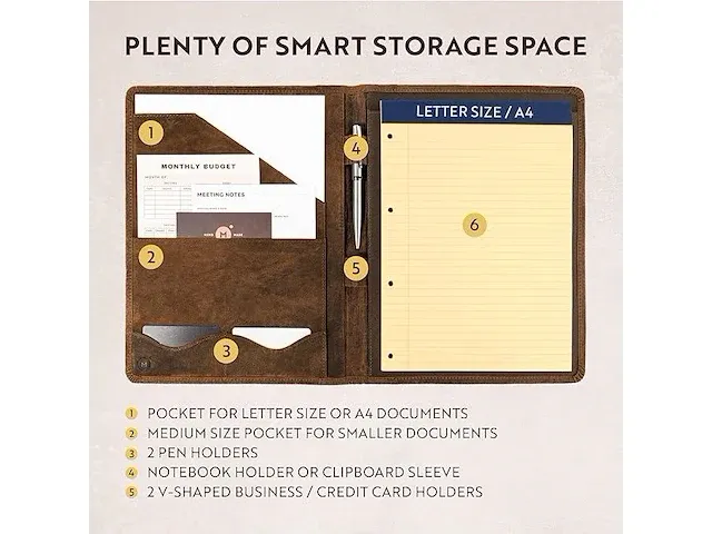 Lederen portfolio, bruin - afbeelding 2 van  3