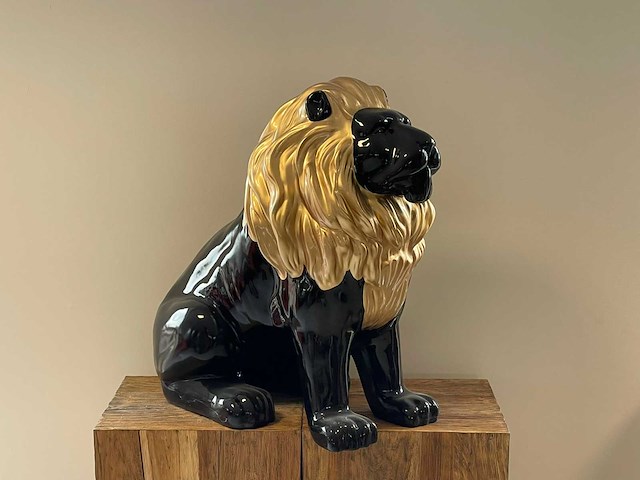 Leeuw zit h70cm zwart/goud - afbeelding 1 van  5