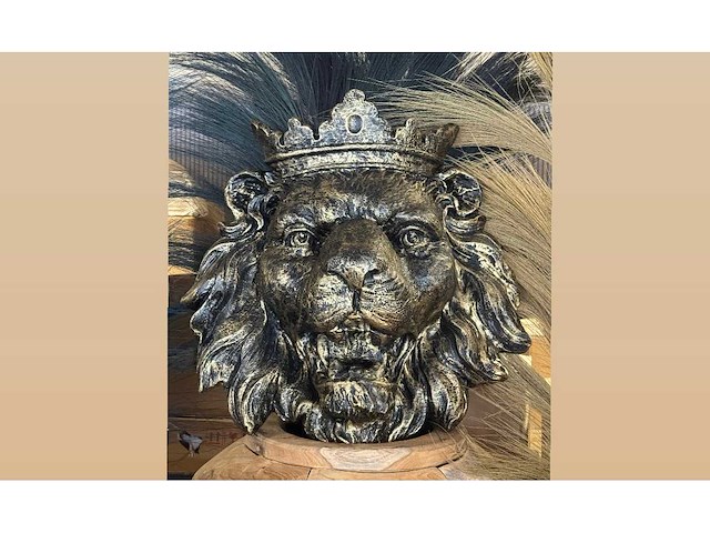 Leeuwenkop h60cm old gold - afbeelding 1 van  1