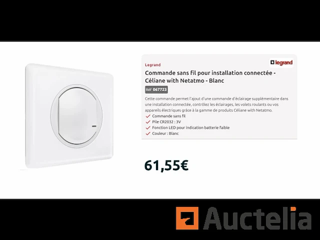 Legrand draadloze schakelaar voor aangesloten installatie - afbeelding 1 van  1