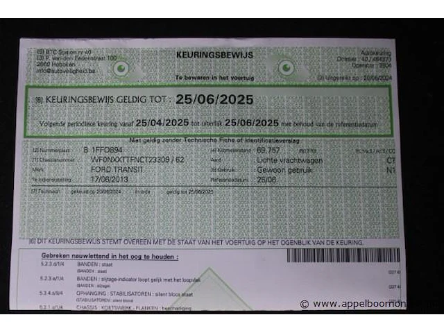 Licht vrachtwagen ford transit, datum 1ste inschrijving 17/6/2013, chassisnummer wf0nxttfnct23309, km-stand 78.830 - afbeelding 4 van  14