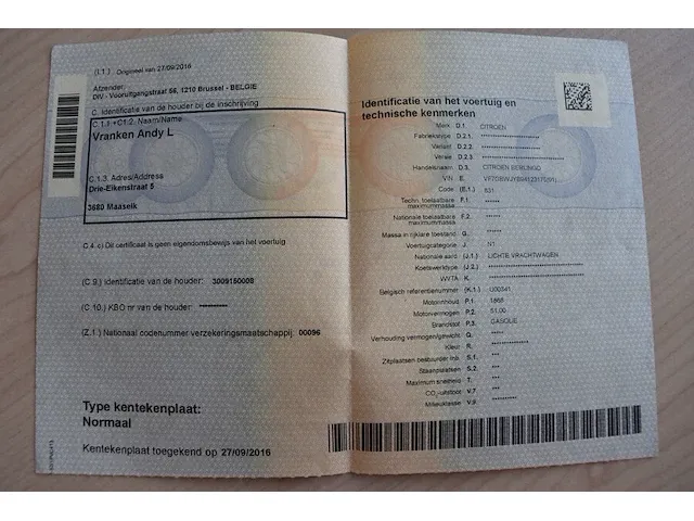 Lichte vrachtwagen citroen berlingo, type gbwjyb, ch.nr. vf7gbwjyb94123175, (start niet, slot kapot) (sleutel , boorddocumenten: inschrijvingsbewijs deel i en gelijkvormigheidsattest) (1) - afbeelding 7 van  24