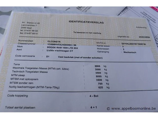 Lichte vrachtwagen dodge ram, datum 1ste inschrijving 6/11/2020, chassisnummer 1c6srfht2ln283483, lpg/benzine km-stand 76.960 - afbeelding 3 van  12