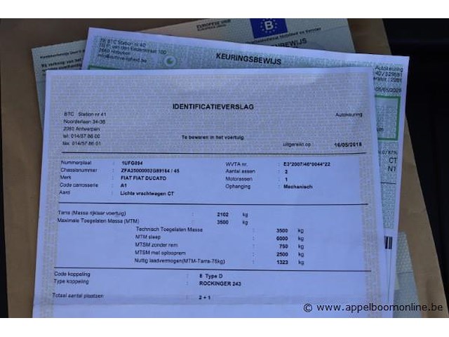 Lichte vrachtwagen fiat ducato, datum 1ste inschrijving 23/4/2018, chassisnummer zfa250000002g89164, 215026km, euro 6b, co2 165, kenteken i+ii, gelijkvormigheidssattest - afbeelding 2 van  13