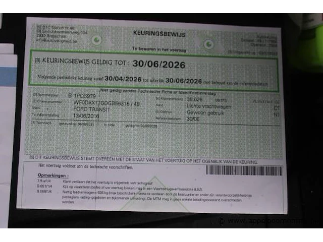 Lichte vrachtwagen ford transit, datum 1ste inschrijving 13/6/2016, chassisnummer wf0dxxttgdgb56315, km-stand 39.050 - afbeelding 8 van  20