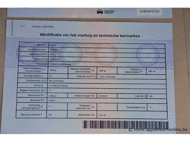 Lichte vrachtwagen ford transit, datum 1ste inschrijving 13/6/2016, chassisnummer wf0exxttgegb86324, km-stand keuring 30/6/25 54,419, euro 5b, kenteken + gelijkvormigheidsattest - afbeelding 2 van  13