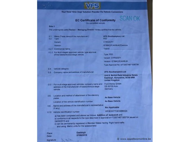 Lichte vrachtwagen ford transit, datum 1ste inschrijving 13/6/2016, chassisnummer wf0exxttgegb86324, km-stand keuring 30/6/25 54,419, euro 5b, kenteken + gelijkvormigheidsattest - afbeelding 5 van  13