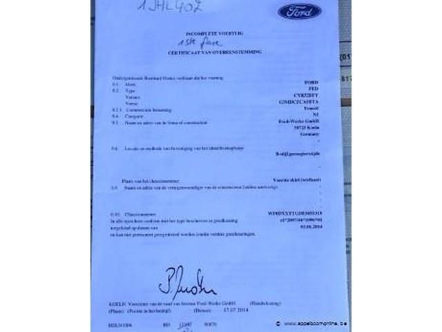 Lichte vrachtwagen ford transit, datum 1ste inschrijving 22/12/2014, chassisnummer wf0dxxttgdem55318, 29032km, kipper, euro 5b, diesel, co2 222, kenteken i+ii, gelijkvormigheidssattest - afbeelding 4 van  15