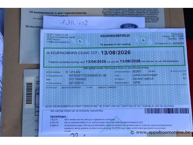 Lichte vrachtwagen ford transit, datum 1ste inschrijving 22/12/2014, chassisnummer wf0dxxttgdem55318, 29032km, kipper, euro 5b, diesel, co2 222, kenteken i+ii, gelijkvormigheidssattest - afbeelding 5 van  15