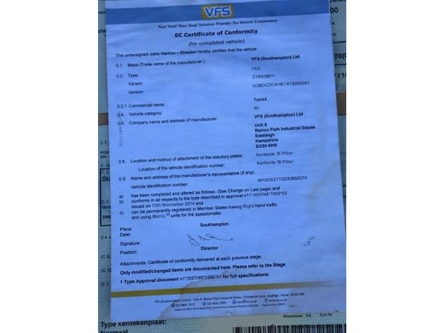 Lichte vrachtwagen ford transit, datum 1ste inschrijving 22/12/2014, chassisnummer wf0dxxttgdem55370, 33725km, euro 5, diesel, kipper, co2 222, kenteken i+ii, gelijkvormigheidssattest - afbeelding 5 van  17