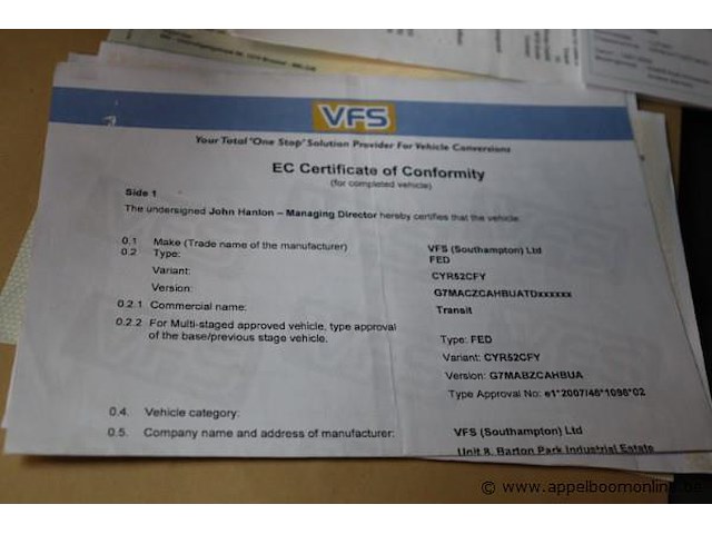 Lichte vrachtwagen ford transit, datum 1ste inschrijving 29/12/2014, chassisnummer wf0exxttgeft34251, 36725km, euro 5, diesel, kipper, co2 212, kenteken i+ii, gelijkvormigheidssattest - afbeelding 7 van  15
