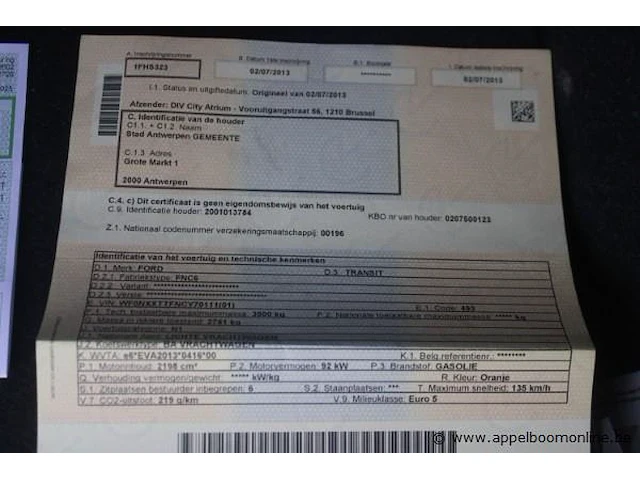 Lichte vrachtwagen ford transit, dubbel cabine, datum 1ste inschrijving 2/7/2013, chassisnummer wf0nxxttfncy70111, km-stand 32.783 - afbeelding 4 van  16