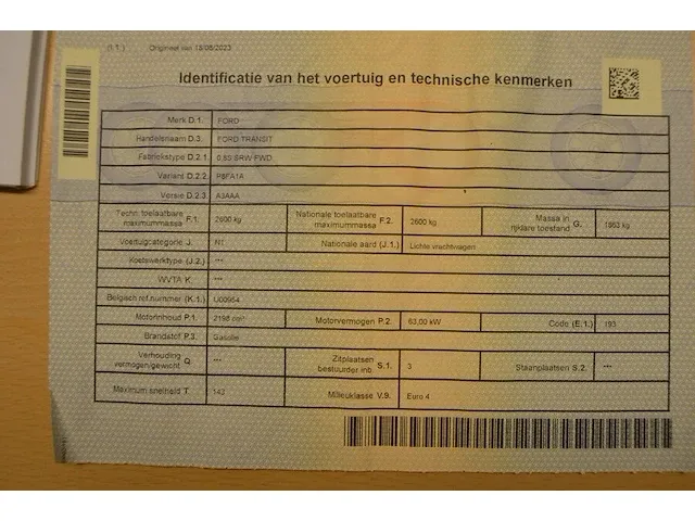 Lichte vrachtwagen ford transit , type 0,8s srw fwd, variant p8fa1a, versie a3aaa, ch.nr. wf0xxxbdfx8r70581, bouwjaar 11-09-2008 ((sleutel, alle boorddocumenten) (1) - afbeelding 8 van  25