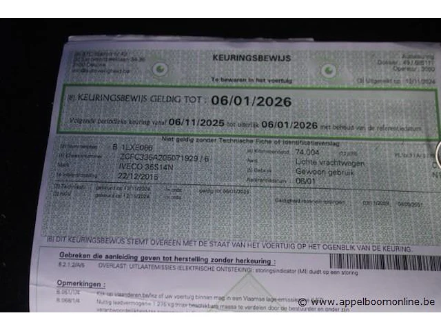 Lichte vrachtwagen iveco 354n, datum 1te inschrijving 22/12/2015, chassisnummer zcfc335a205071929, km-stand 76.806,cng - afbeelding 9 van  19