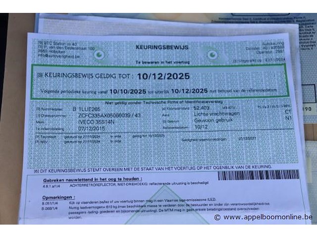 Lichte vrachtwagen iveco 35s, datum1ste inschrijving 7/12/2015, chassisnummer zcgfc335ax05066039, 55410km, euro vi, cng, c02 247, kenteken i+ii, gelijkvormigheidssattest - afbeelding 7 van  16