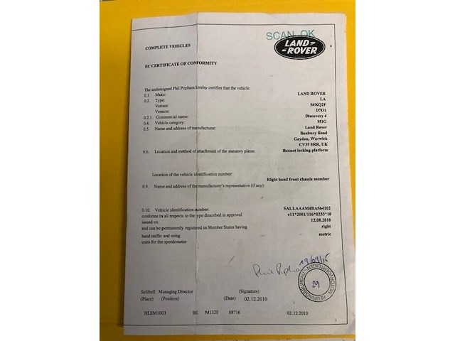 Lichte vrachtwagen landrover discovery 4, type la, variant s4kq2f, versie d7o1, ch.nr. sallaaam4ba564102, bouwjaar 14.04.2011 (sleutel, boorddocumenten: inschrijvingsbewijs deel i en gelijkvormigheidsattest) - afbeelding 26 van  41