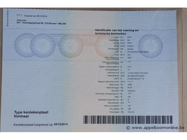Lichte vrachtwagen opel movano, datum 1ste inschrijving 5/12/2014, chassisnummer w0lmsp6u6fb067395, dubbel cabine, km-stand keuring op 11/24 55,012, euro 5b, kenteken i+ii, gelijkvormigheidssattest - afbeelding 4 van  17