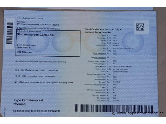 Lichte vrachtwagen opel movano, datum 1ste inschrijving 5/12/2014, chassisnummer w0lmsp6u6fb067429, dubbel cabine, km-stand keuring op 12/24 35,627, euro 5b, diesel, co2 248, kenteken i+ii, gelijkvormigheidssattest - afbeelding 13 van  13