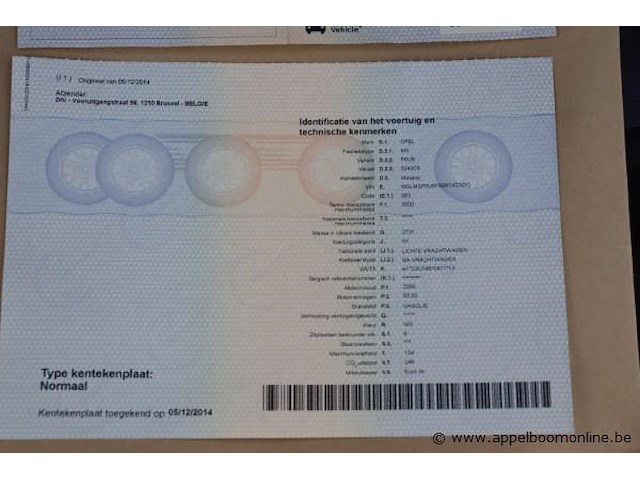 Lichte vrachtwagen opel movano, datum 1ste inschrijving 5/12/2014, chassisnummer w0lmsp6u6fb067429, dubbel cabine, km-stand keuring op 5/25 38,187, euro 5b, diesel, co2 248, kenteken i+ii, gelijkvormigheidssattest - afbeelding 2 van  13